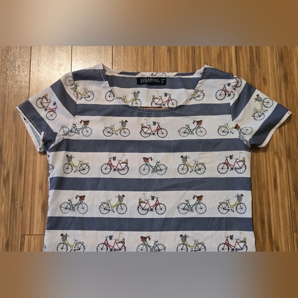 NWOT Sugarhill Striped Bicycle Print Top - Picture 2 of 7